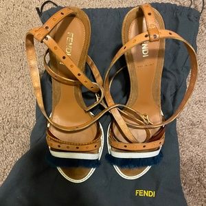 Fendi mixed Sandalo heel with blue fur